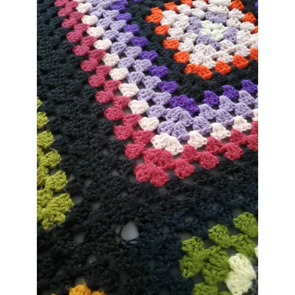 Handcrafted Crochet Granny Square Afghan Blanket Throw 48x72 colorful VTG